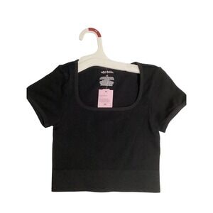 Wild Fable Black Fitted‎ Crop Top Short Sleeve Square Neck Girls XS